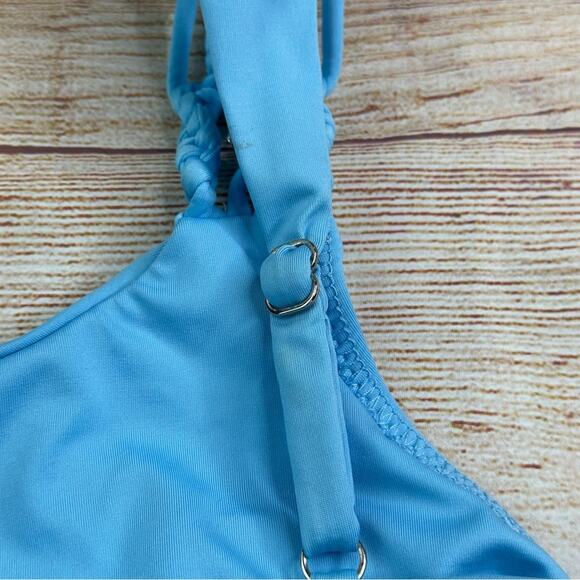 BECCA by Rebecca Virtue Single Strap Macrame Bikini TOP ONLY - BLUE - Picture 7 of 9